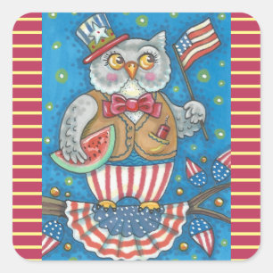 Sticker Carré 4 juillet BOUTEILLE À CHAUFFURE PATRIOTIQUE Squ *F