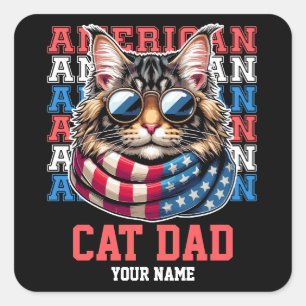 Sticker Carré 4 juillet Chat en lunettes Chat Papa Personnalisé