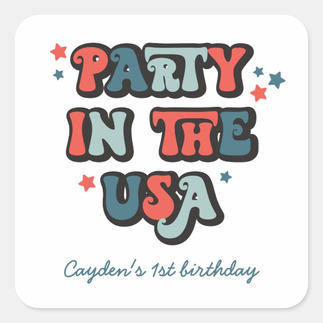 Sticker Carré 4 juillet Fête d'anniversaire aux Etats-Unis Invit (Devant)