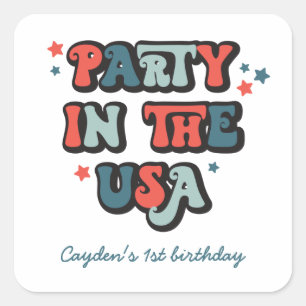 Sticker Carré 4 juillet Fête d'anniversaire aux Etats-Unis Invit