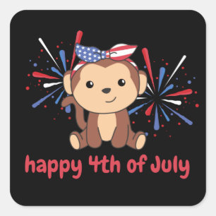 Sticker Carré 4 juillet singe Américain Pour Enfants Usa Firewor
