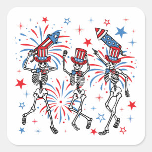 Sticker Carré 4 juillet Skeletons dansants