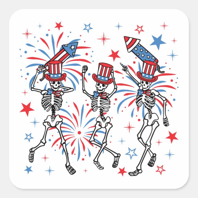 Sticker Carré 4 juillet Skeletons dansants (Devant)