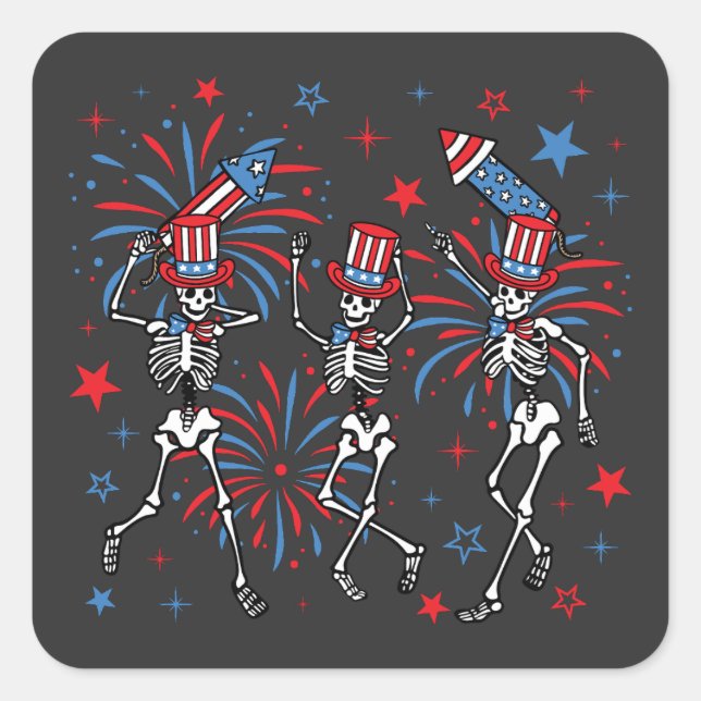 Sticker Carré 4 juillet Skeletons dansants (Devant)