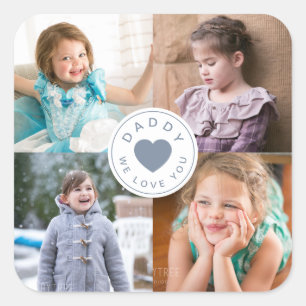 Sticker Carré 4 Photo Collage Bleu Fête des pères Coeur