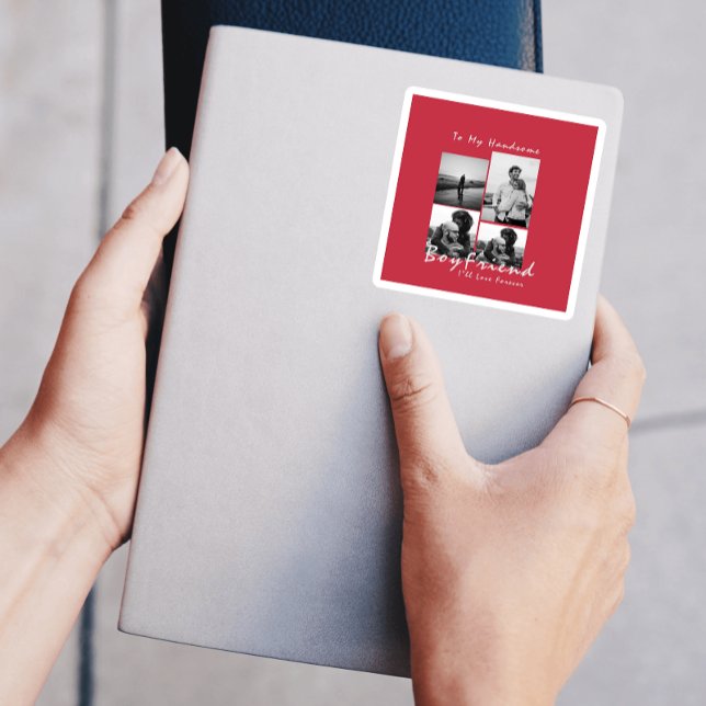 Sticker Carré 4-Photo Collage Forever Boyfriend Saint-Valentin (
4-Photo Collage Forever Boyfriend Valentine's day sticker)