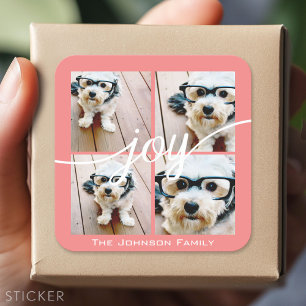 Sticker Carré 4 Photo Collage Instagram avec Joie de Fête Corail