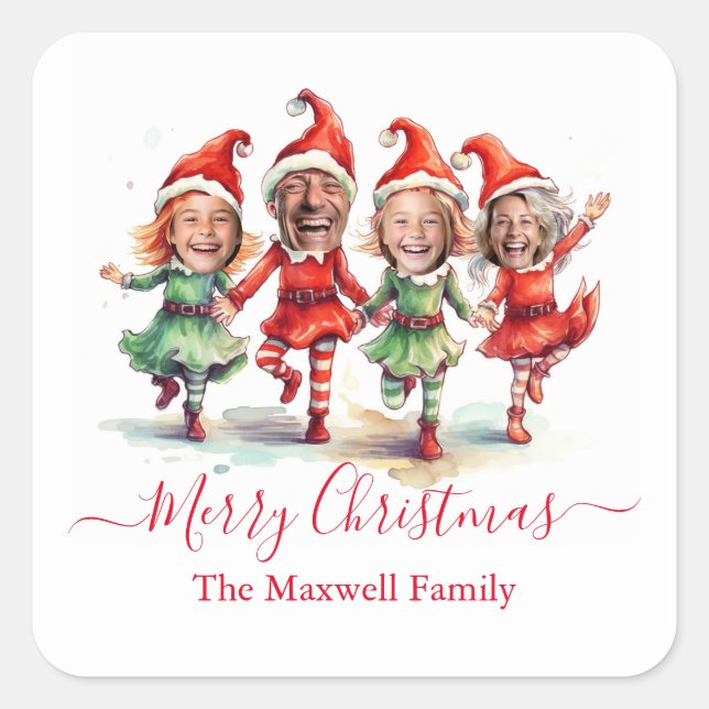 Sticker Carré 4 Photos elfes de Noël (Devant)