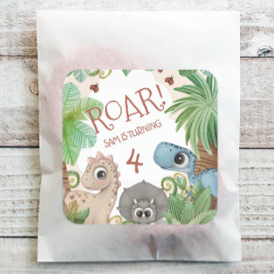 Sticker Carré 4e anniversaire dinosaure