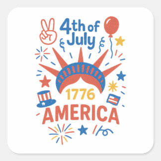 Sticker Carré 4th of July America 1776 Statue of Liberty