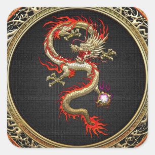 Sticker Carré [500] Dragon chinois d'or Fucanglong