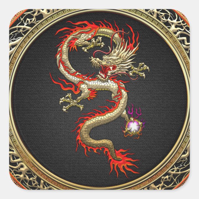 Sticker Carré [500] Dragon chinois d'or Fucanglong (Devant)