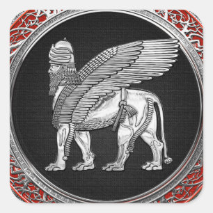 Sticker Carré [500] Lion ailé assyrien - Lamassu argenté