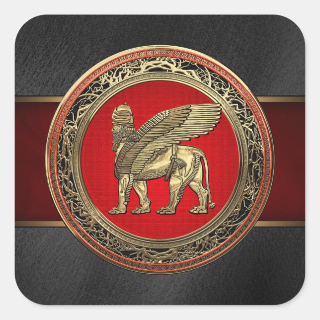 Sticker Carré [500] Lion ailé assyrien - Lamassu d'or (Devant)