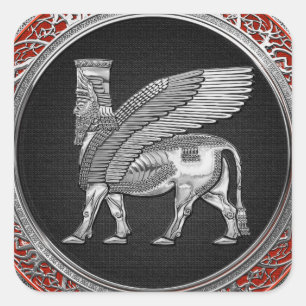 Sticker Carré [500] Taureau ailé assyrien - Lamassu argenté