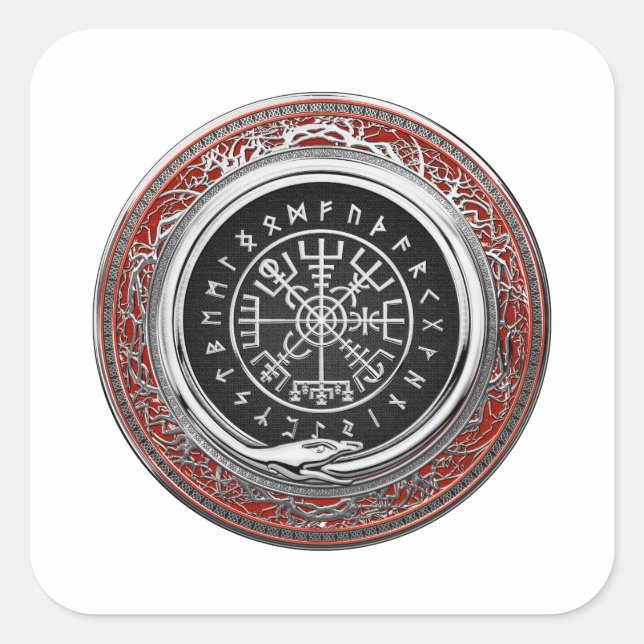 Sticker Carré [500] Vegvisir - Viking Silver Magic Runic Compass (Devant)