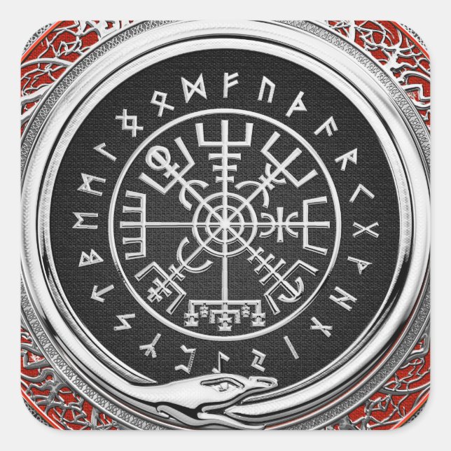 Sticker Carré [500] Vegvisir - Viking Silver Magic Runic Compass (Devant)