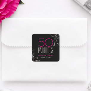 Sticker Carré 50 ans et Fabuleux Anniversaire Noir Rose Paillett