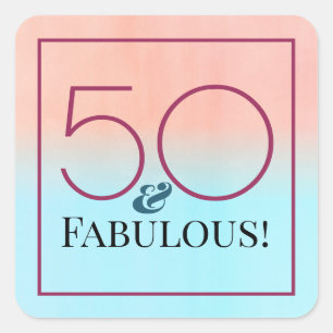 Sticker Carré 50 ans et Fabuleux Fête Rose et Bleue
