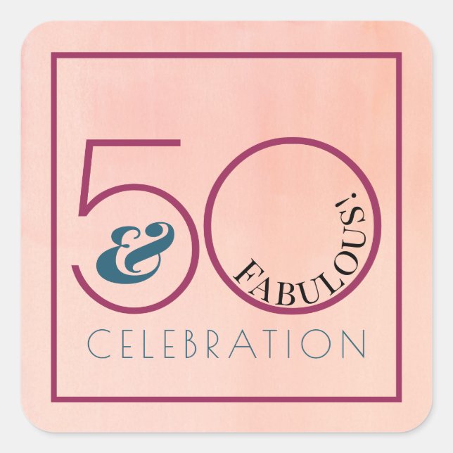 Sticker Carré 50 ans et Fabuleux Typographie Fête d'anniversaire (Devant)