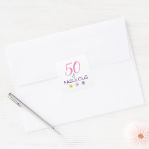 Sticker Carré 50 ans et Fantastique Fleur de Marguerite Violette