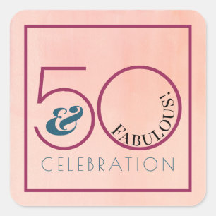 Sticker Carré 50 et fabuleuse Typographie rose fête d'anniversai