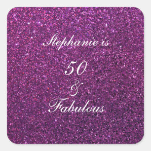Sticker Carré 50 Et Fabuleux Anniversaire Violet Parties scintil