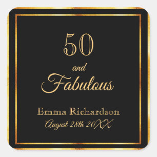 Sticker Carré 50 et fabuleux noir or élégant nom