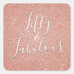 Sticker Carré 50 et fabuleux Rose Gold Blush Parties scintillant