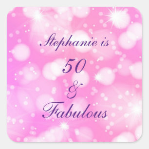 Sticker Carré 50 Et Fabulous Anniversaire Pink Purple Glittery