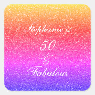 Sticker Carré 50 Et Fabulous Anniversaire Pink Purple Parties sc