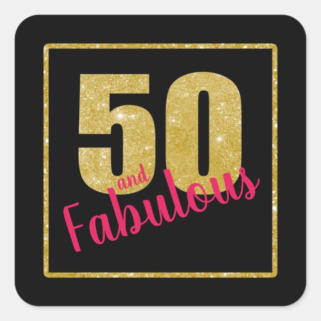 Sticker Carré 50 et Fabulous Faux Gold Parties scintillant noir  (Devant)