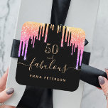 Sticker Carré 50 fabuleux anniversaire noir parties scintillant<br><div class="desc">Un autocollant tendance et glamour à 50ème anniversaire. Un arrière - plan noir classique décoré avec des gouttes de parties scintillant irrégulière de couleur arc-en-ciel, la peinture goutte à goutte dans l'or violet, rose et rose. Avec le texte : 50 et fabuleux. Personnalisez et ajoutez un nom. Texte de couleur...</div>