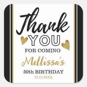 Sticker Carré 50e anniversaire Black and Gold Merci Favor