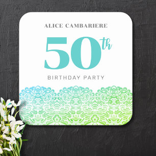 STICKER CARRÉ 50E ANNIVERSAIRE BLEU LACE INVITATION
