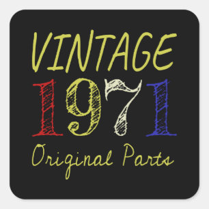 Sticker Carré 50e anniversaire Cadeau Vintage Retro 1971