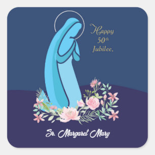 Sticker Carré 50e anniversaire de la vie religieuse Nun Fleur ro