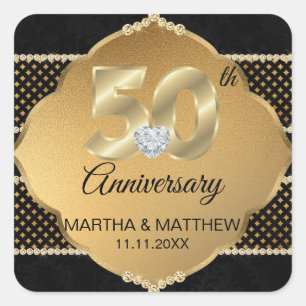 Sticker Carré 50e anniversaire de Mariage d'or personnalisé