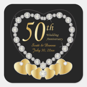 Sticker Carré 50e anniversaire de Mariage d'or Texte do-it-you