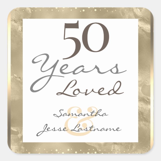 Sticker Carré 50e anniversaire de Mariage Elegant Gold (Devant)