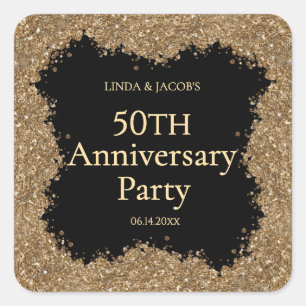Sticker Carré 50e Anniversaire de Mariage Or Paillettes Faux