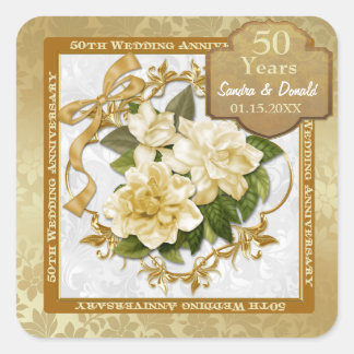 Sticker Carré 50e anniversaire du Mariage Floral Gold