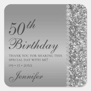 Sticker Carré 50e anniversaire élégant argent