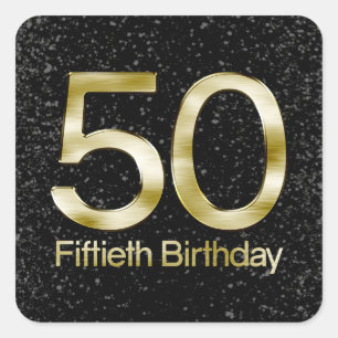 Sticker Carré 50e anniversaire, Elegant Black Gold Glam