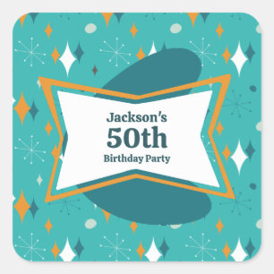 Sticker Carré 50e anniversaire fête Retro Mid Century N'importe
