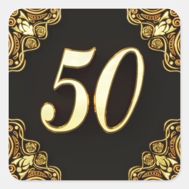 Sticker Carré 50e anniversaire ou anniversaire Regal Gold et Noi (Devant)
