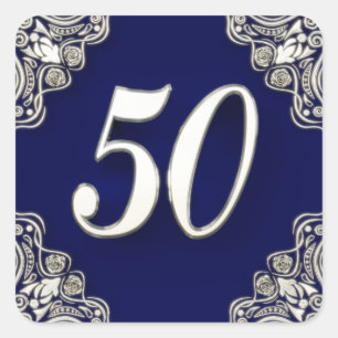 Sticker Carré 50e anniversaire ou anniversaire Regal Silver Blue