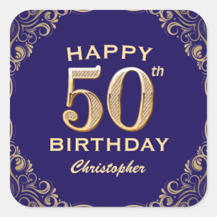 Sticker Carré 50e anniversaire Parties scintillant marine bleu e