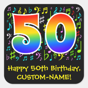 Sticker Carré 50e anniversaire : Symboles de musique colorée, A