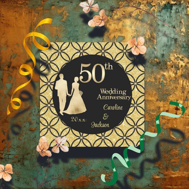 Sticker Carré 50e Couple d'or Parties scintillant Mariage Annive (Créateur téléchargé)